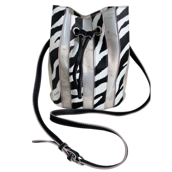Karl Lagerfeld Paris Adele Zebra Print Novelty Bag With Pink Trim - Picture 1 of 12